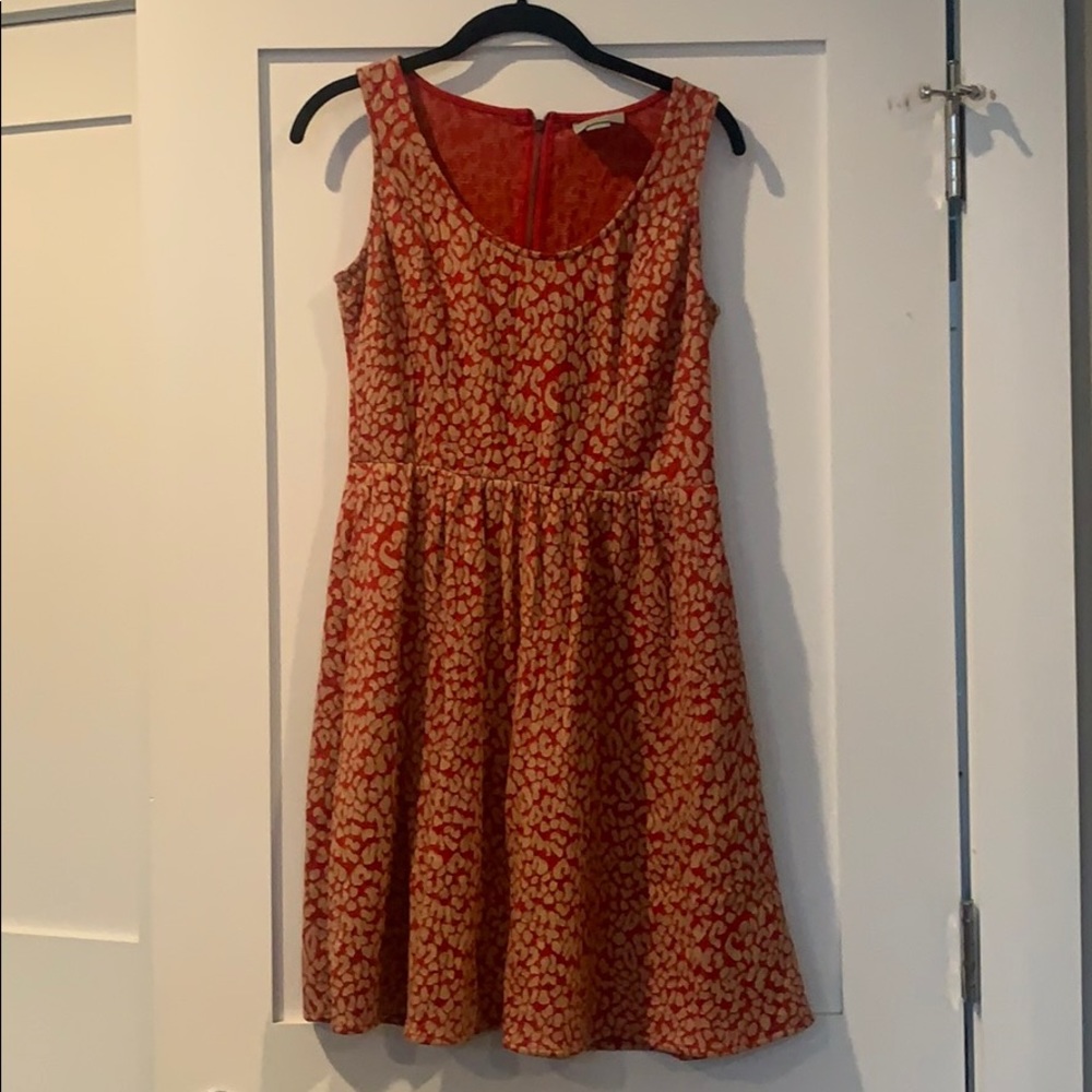Maeve red and tan leopard motif sleeveless dress